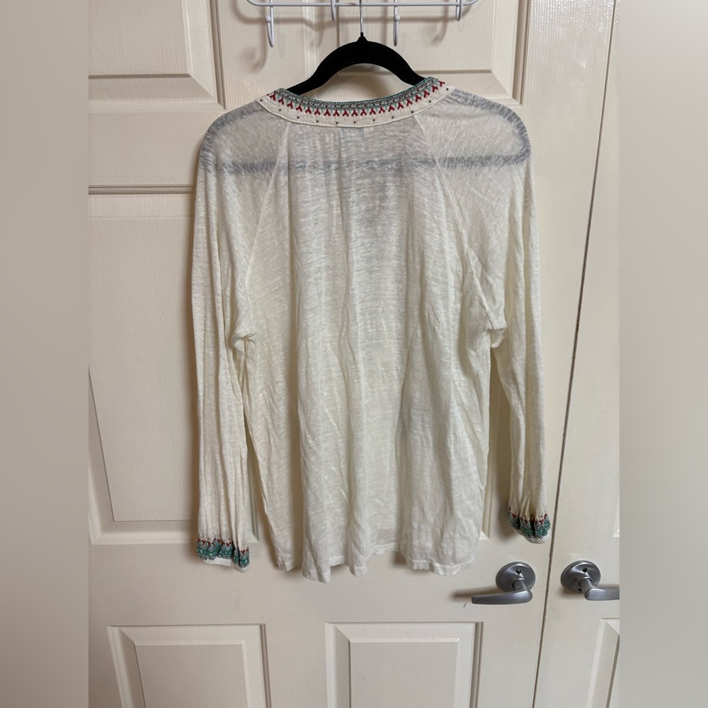 Sundance Long Sleeved Cream Top with Multicolor Accents XS - Picture 2 of 5